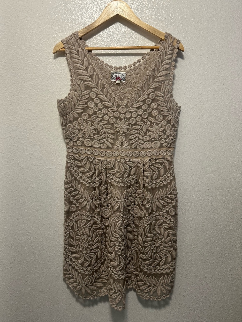 Anthropologie Yoana Baraschi Taupe Embroidered Lace Mini Dress